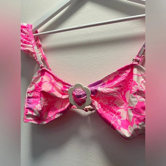 No Boundaries Ruffle Strap Floral Bandeau Swim Top - Picture 2 of 7